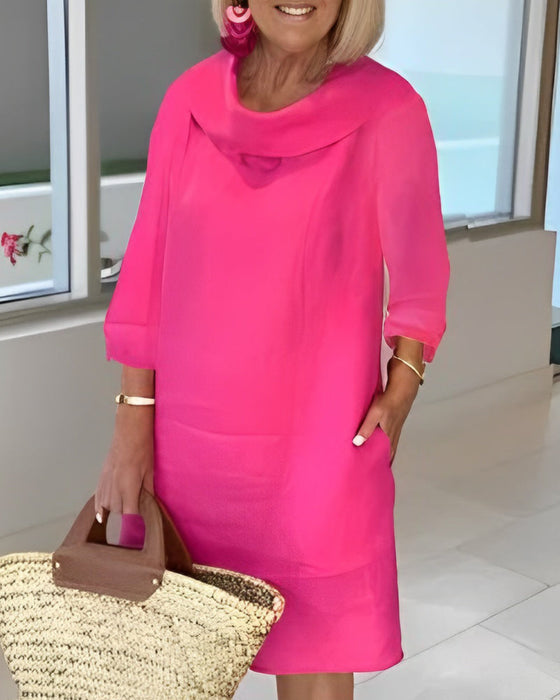 Round neck solid color dress