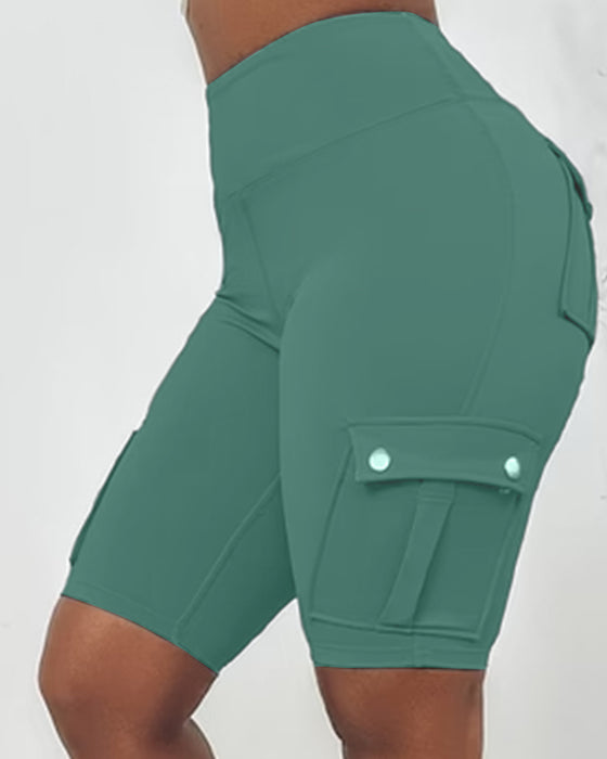 High-waisted cargo pocket shorts