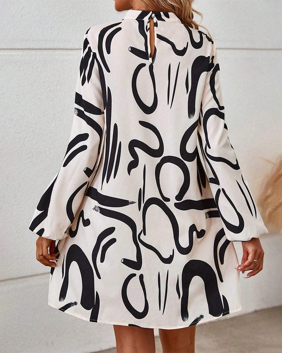 Graffiti print stand collar dress