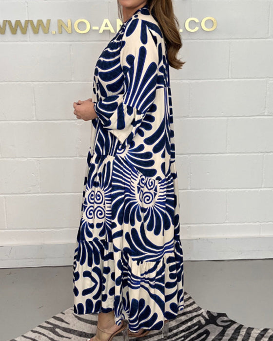 V-neck loose print dress