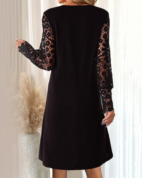 Pleated lace sleeve dress