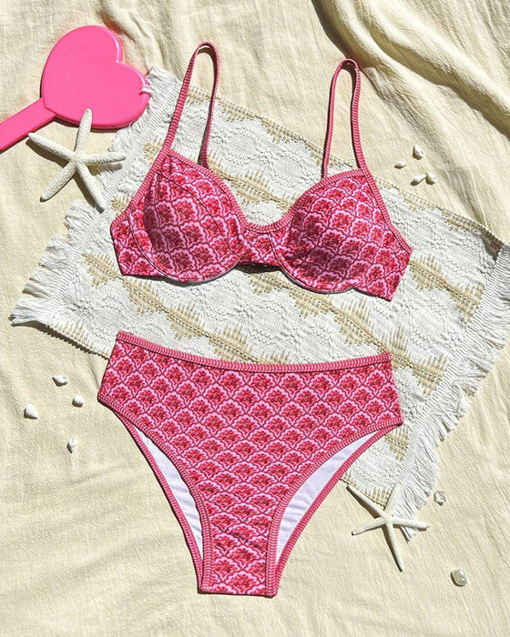 Sexy Suspender Triangle Print Bikini