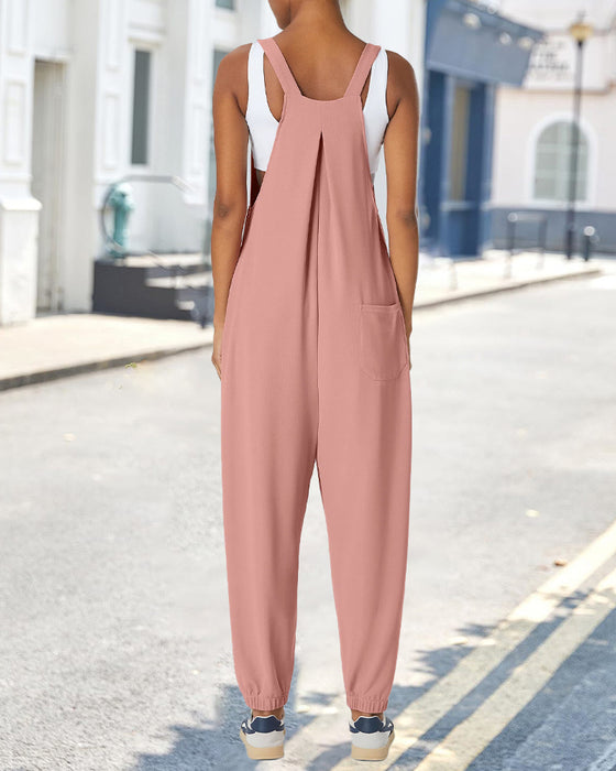 Solid Color Pleated Jumpsuit