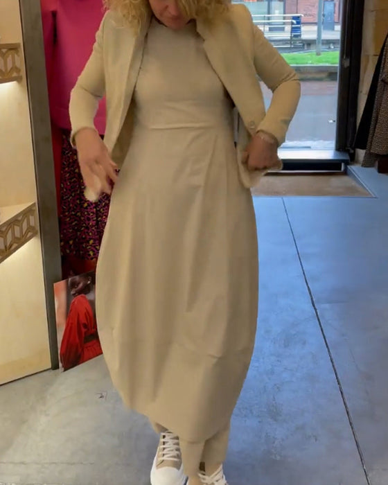 Casual solid colour long sleeve dress