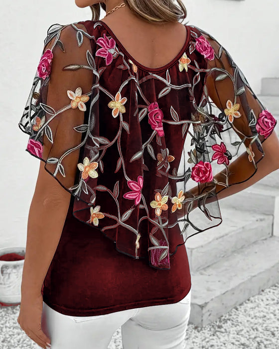 Embroidered Mesh Heavy Duty Blouse