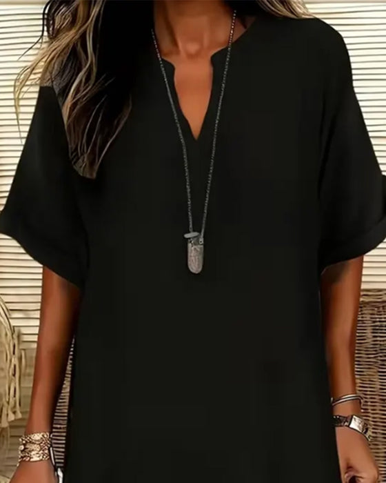 V-Neck Short Sleeve Solid Sheath Dress