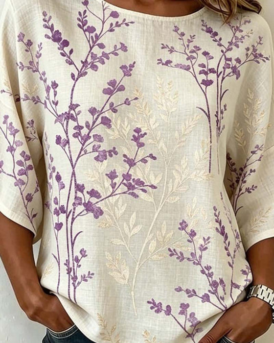 Round Neck Patchwork Loose Blouse