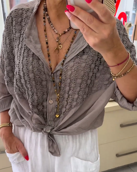 Button Batwing Sleeve Blouse