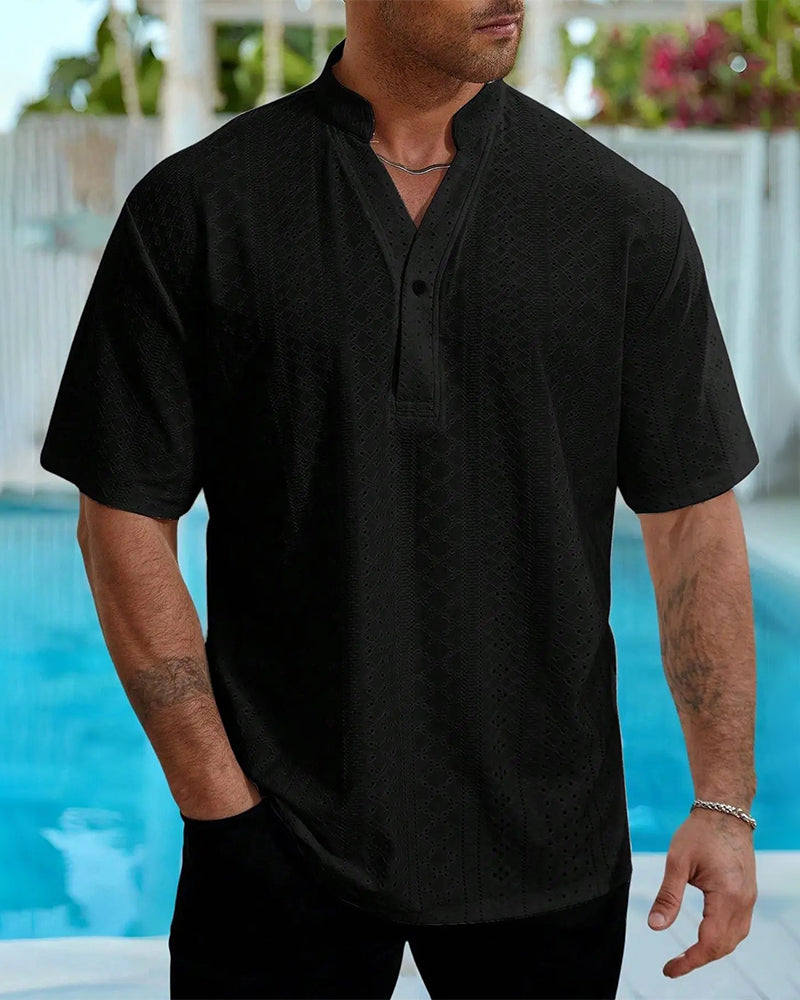 Hollow-Out Stand Collar Men's Shirt