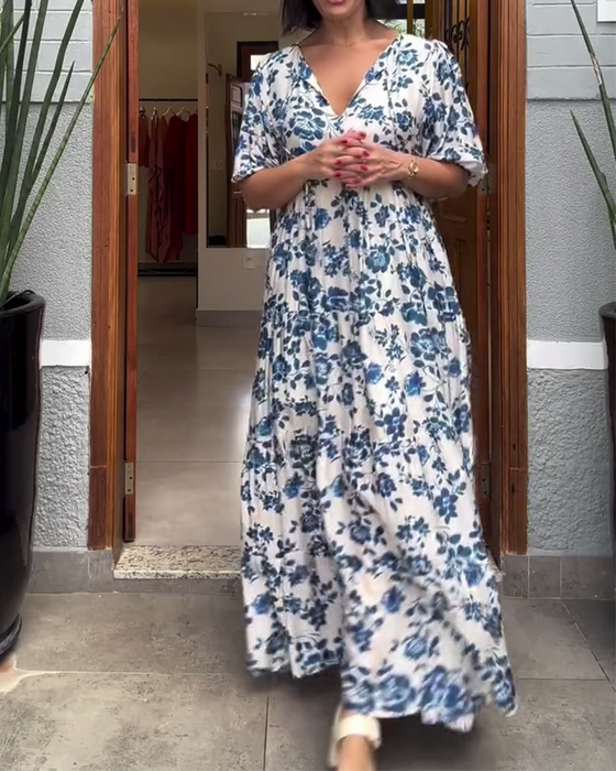Short-Sleeved Floral Print Dress
