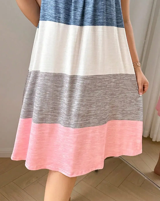 Square Neck Sleeveless Color-Block Stripe Sleep Dress