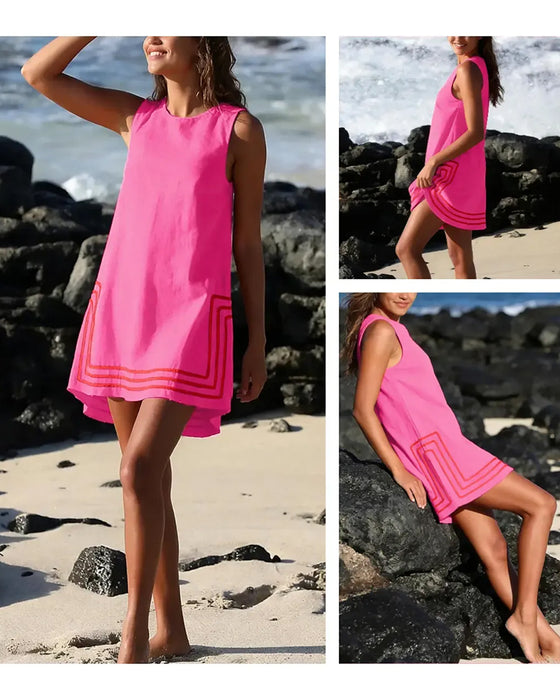 Stripe Sleeveless Straight Short Dresses