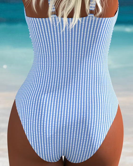 Halter Hollow Out Stripe One Piece