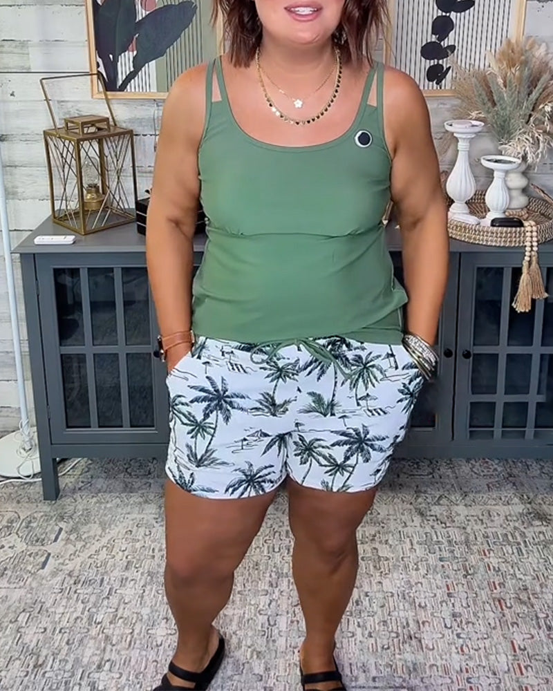Tank-Style Square-Cut Beach Shorts Tankini