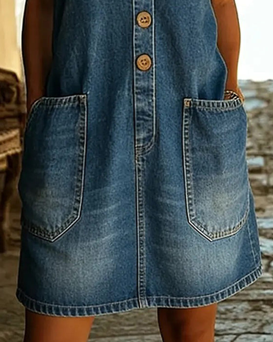 Casual Sleeveless Large Pocket Dress