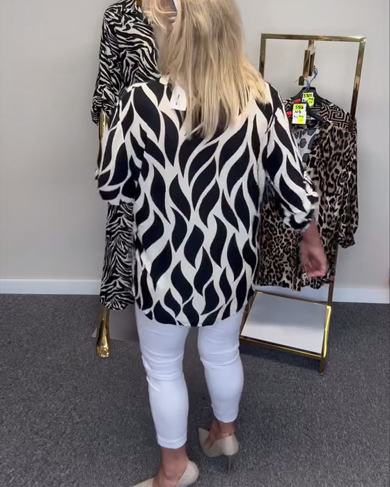 V-neck printed casual blouse