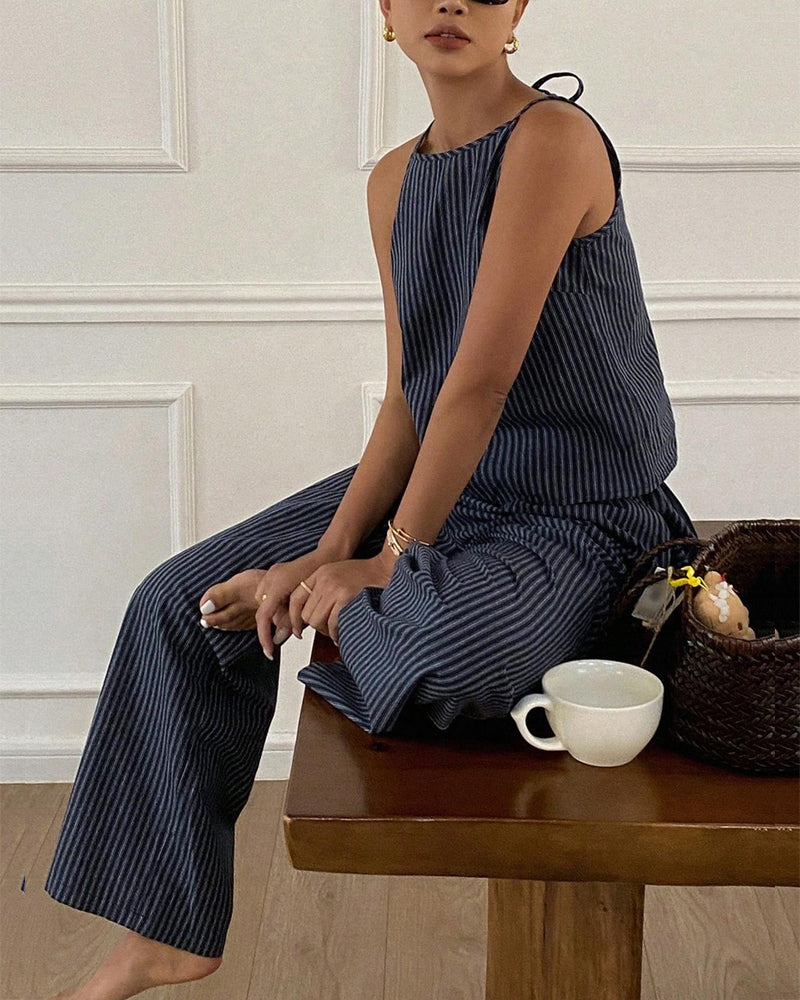 Striped Camisole Wide Leg Pants Set
