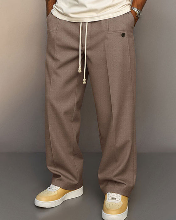 Men's Solid Color Pocket Button Drawstring Pants