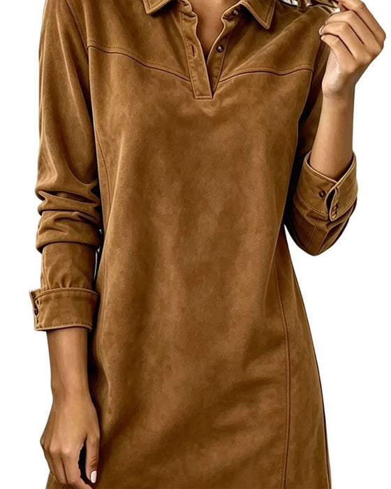 Lapel Button Long Sleeve Dress