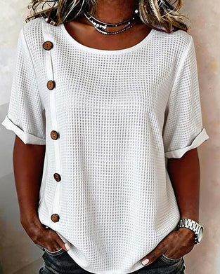 Waffle Texture Side Button Blouse
