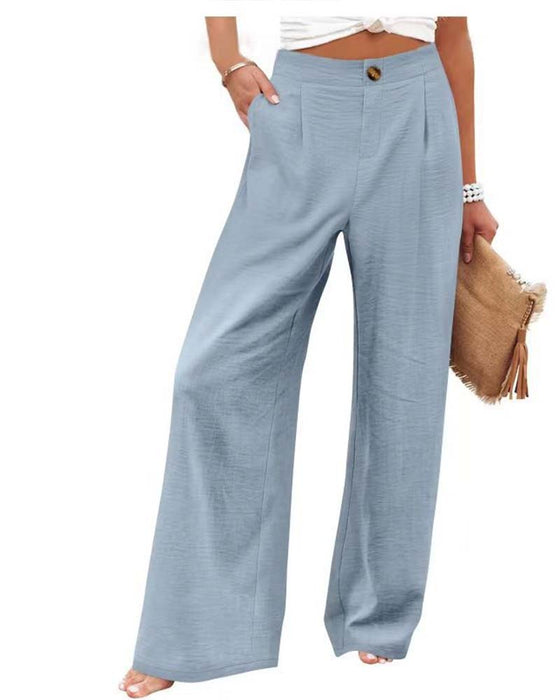 Button Elastic Waist Wide-Leg Pants