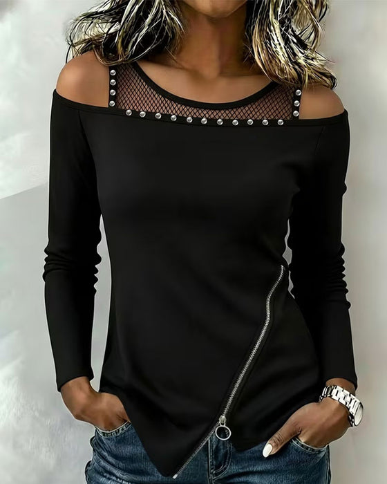 Mesh Zip Irregular Top