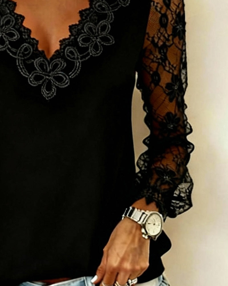 Stylish V-Neck Long-Sleeved Top