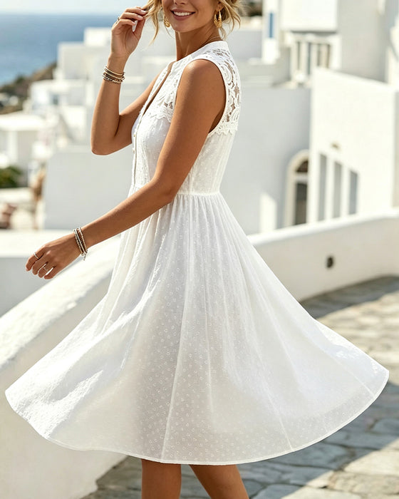 Sleeveless V-Neck Lace Patchwork Dress