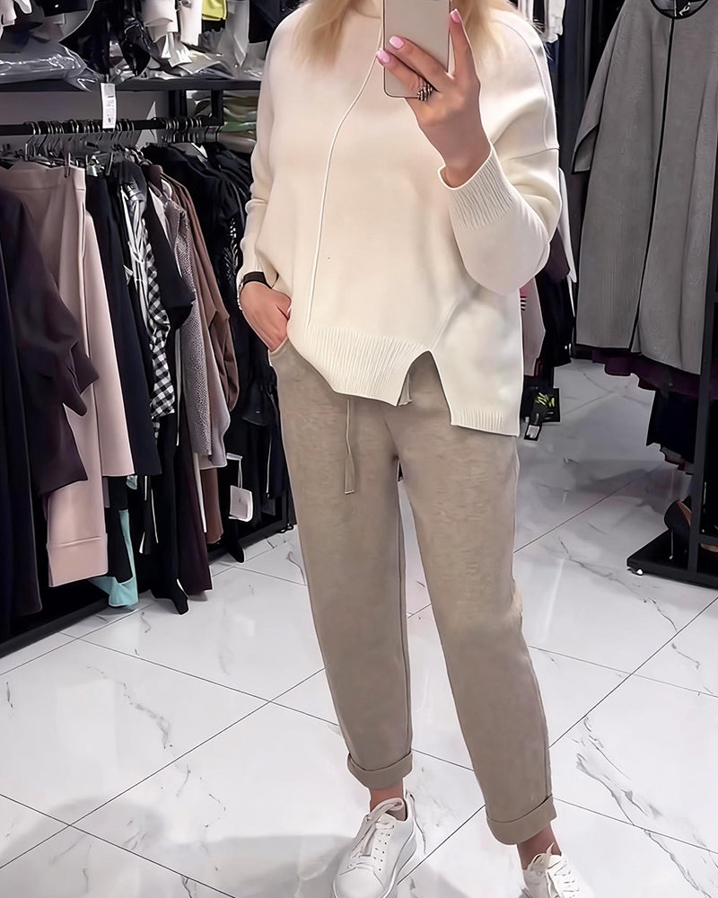 Lace-Up Knitted Cropped Pants