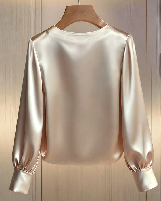 Solid Color Long-Sleeved Rhinestone Collar Shirt