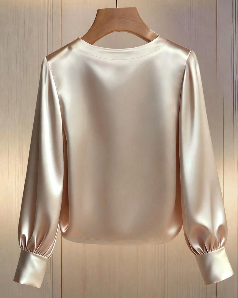 Solid Color Long-Sleeved Rhinestone Collar Shirt
