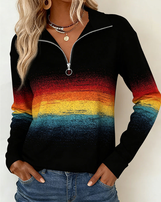 Half-Zip Rainbow Gradient Sweatshirt