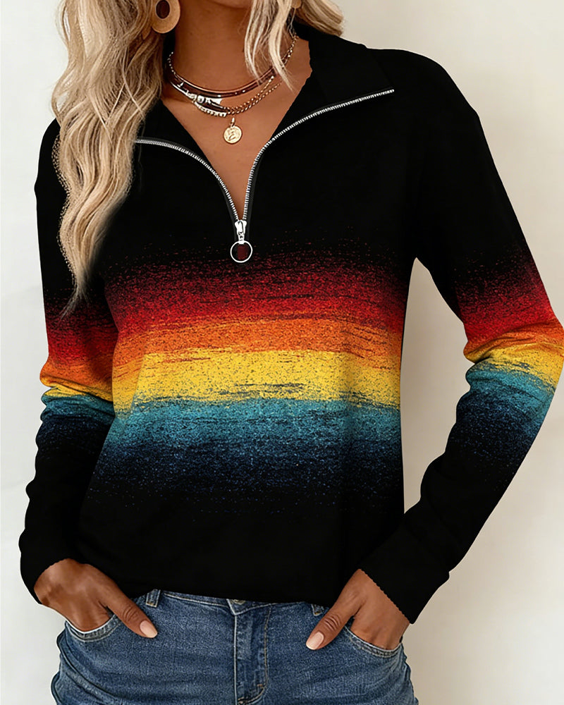 Half-Zip Rainbow Gradient Sweatshirt
