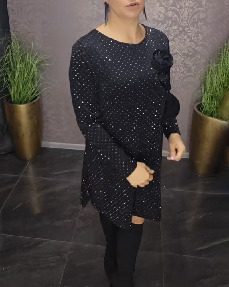 Round neck diamond long sleeve elegant dress