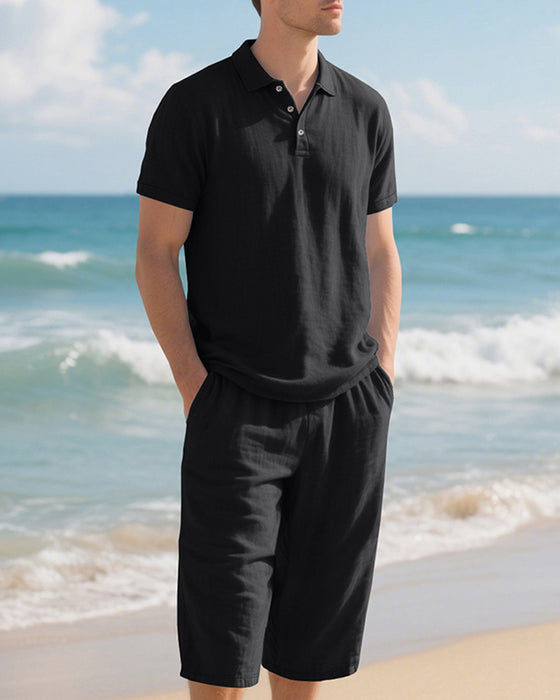 Men's Casual Polo Shirt and Cropped Pants Set