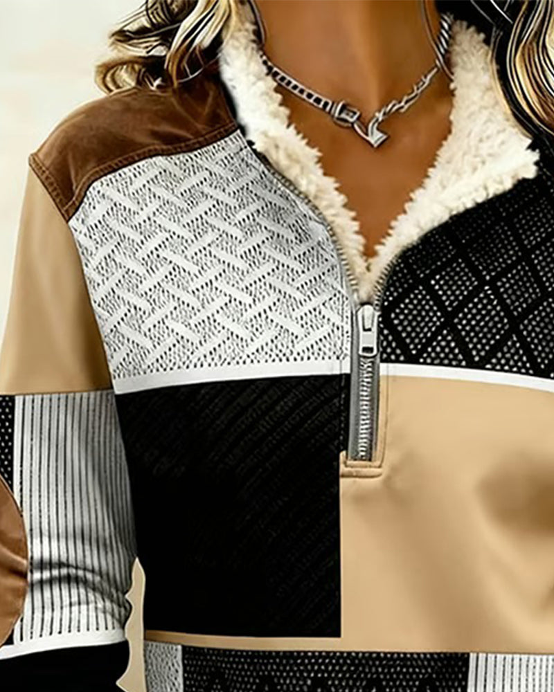 Half-Zip Fleece-Lined Color-Blocked Sweatshirt