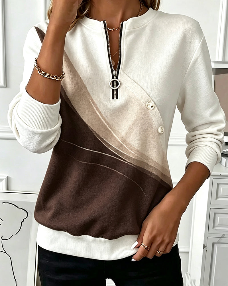 Colorblock Twill Button Half-Zip Sweatshirt