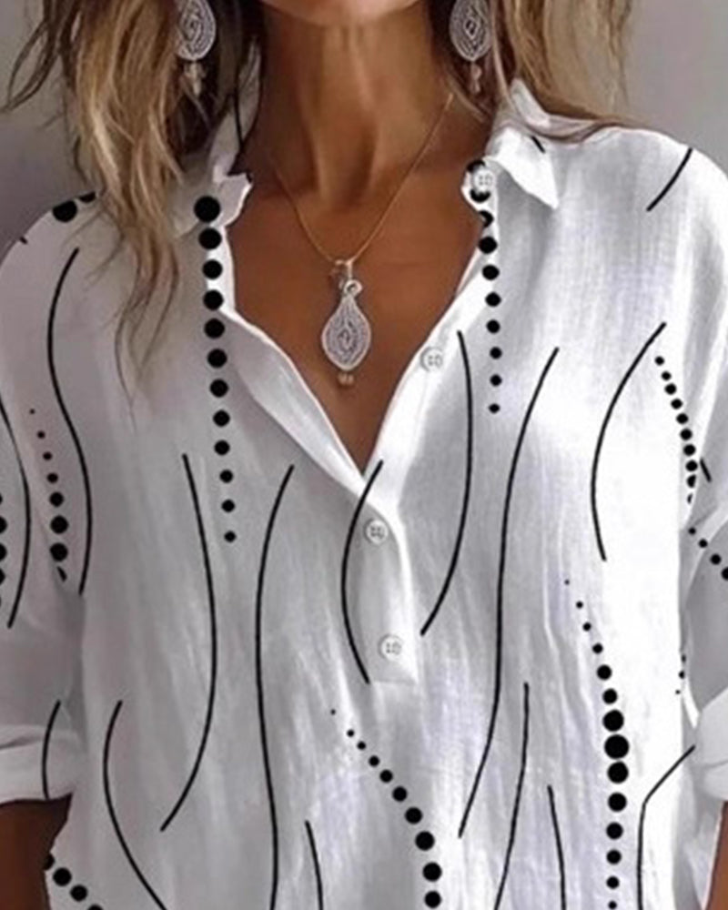 Polka Dot Striped Collared Blouse