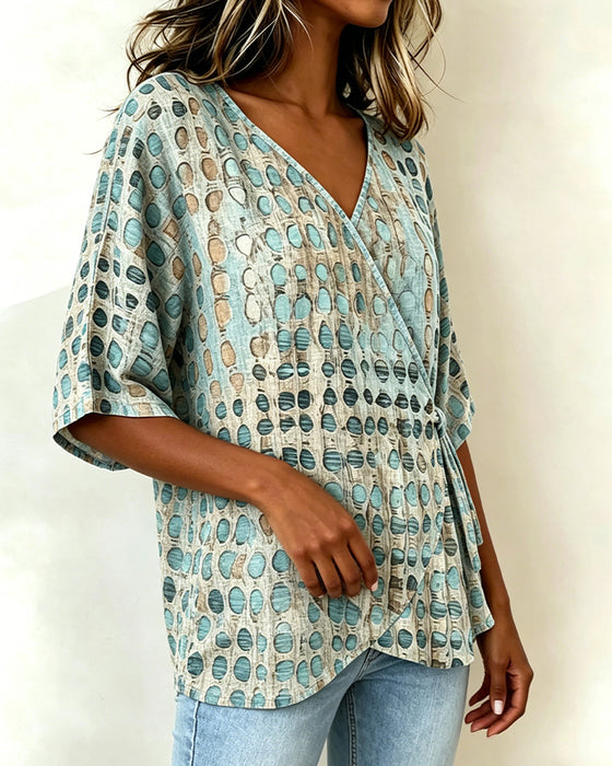 Casual Polka Dot Lace-Up Blouse