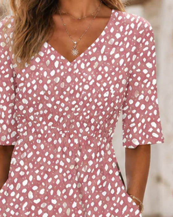 V-Neck Polka Dot Ruffle A-Line Dress