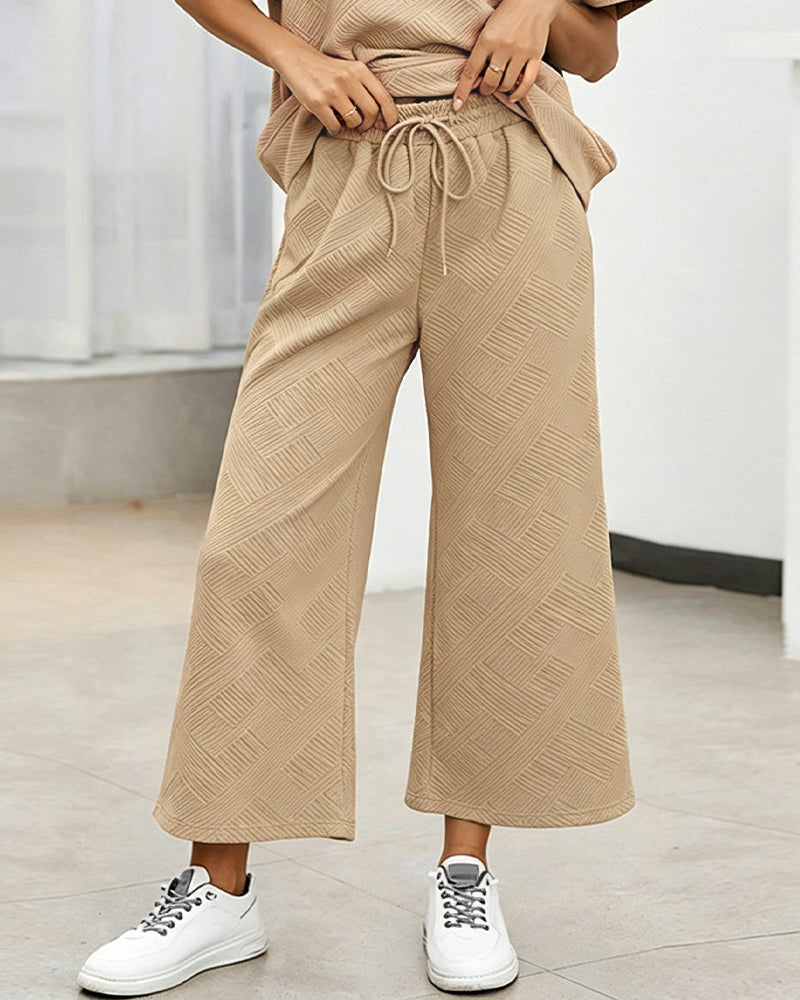 Loose Short Sleeve Wide-Leg Pants Set