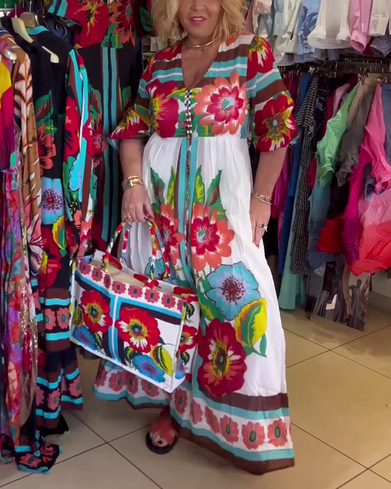 Deep V loose casual floral dress