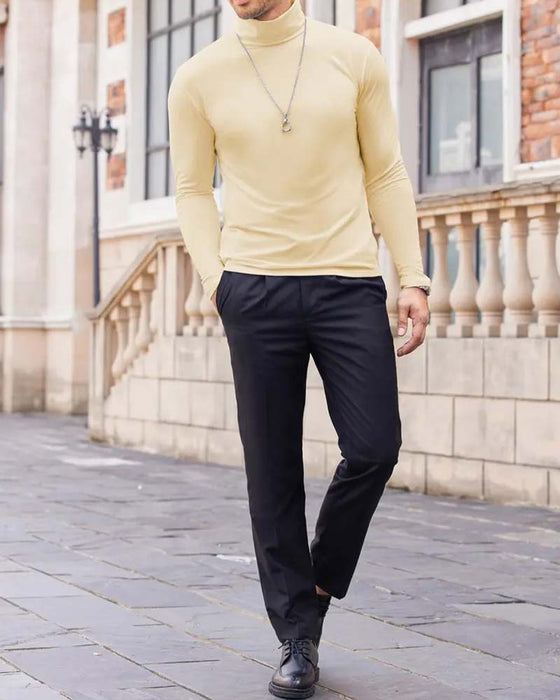 High Neck Slim Fit Solid Men's Blouse