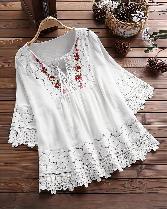 Solid color lace lace hollow blouse
