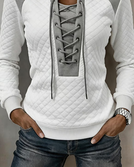 Lace-Up Slim-Fit Color-Block Sweatshirt