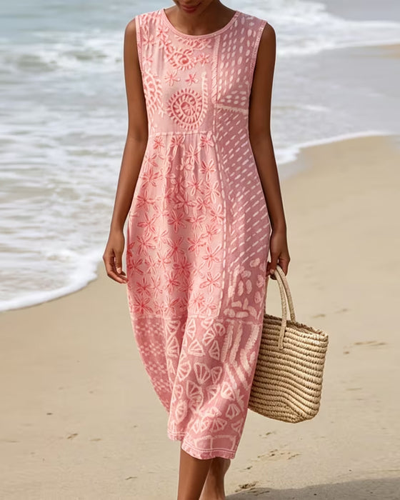 Patchwork Print Sleeveless Dress