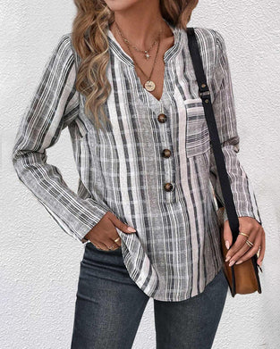 Casual V-neck button-up blouse