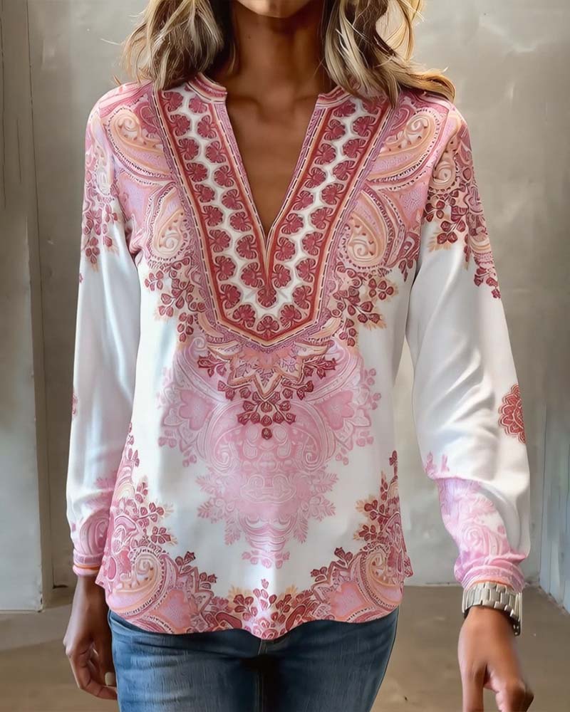 V-Neck Bohemian Loose Top