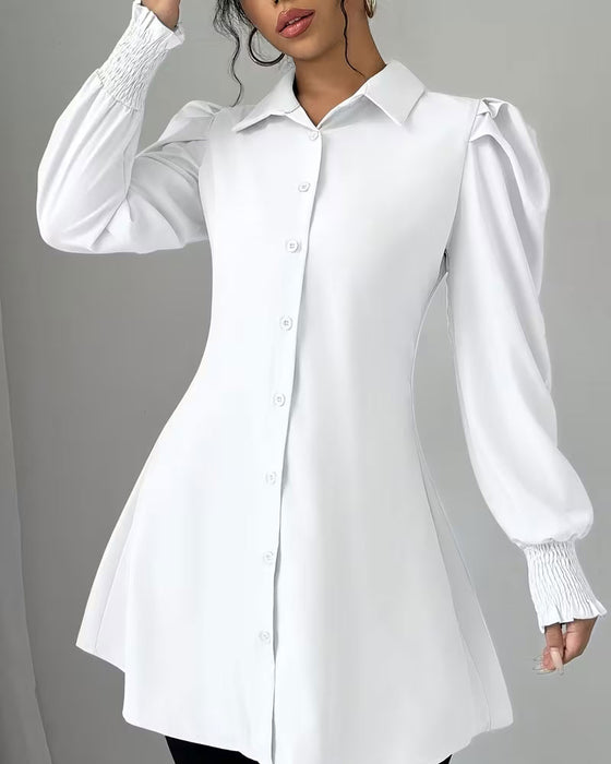 Shirt Collar Solid Trendy Blouse