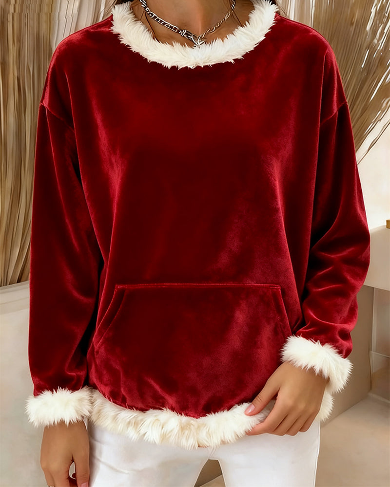 Solid Color Patchwork Long-Sleeved Sweatshirt